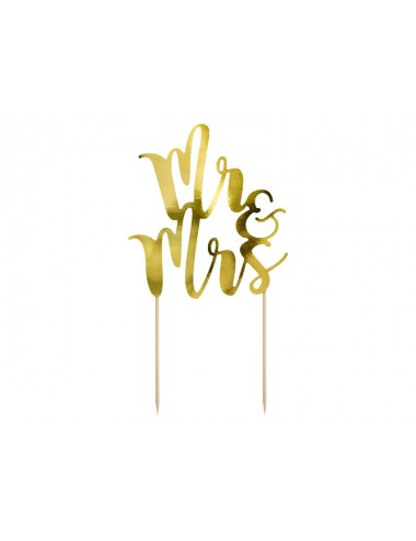 Cake topper "MR&MRS" goud