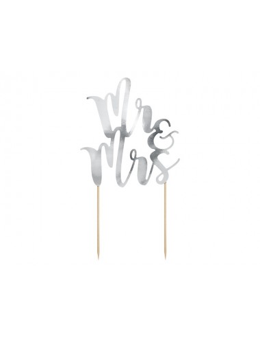 Cake topper "MR&MRS" zilver