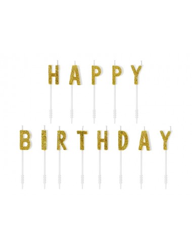 Kaarsjes "Happy Birthday" goud